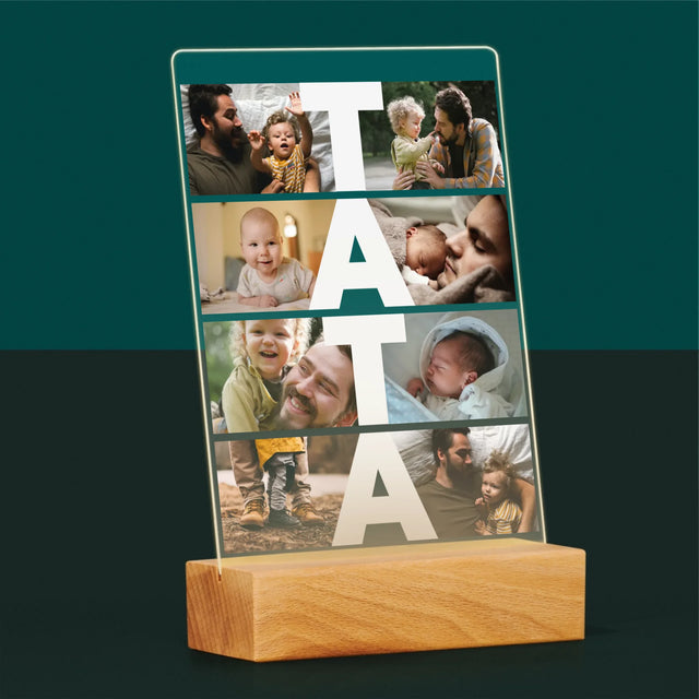 Colaj De Fotografii: Inscripție Tata - Imprimare Pe Sticlă Acrilică (Verticală)