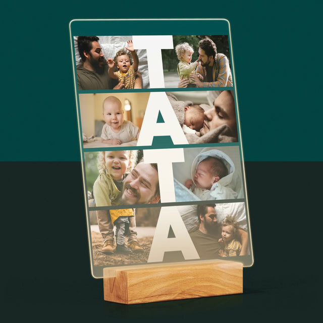 Colaj De Fotografii: Inscripție Tata - Imprimare Pe Sticlă Acrilică (Verticală)