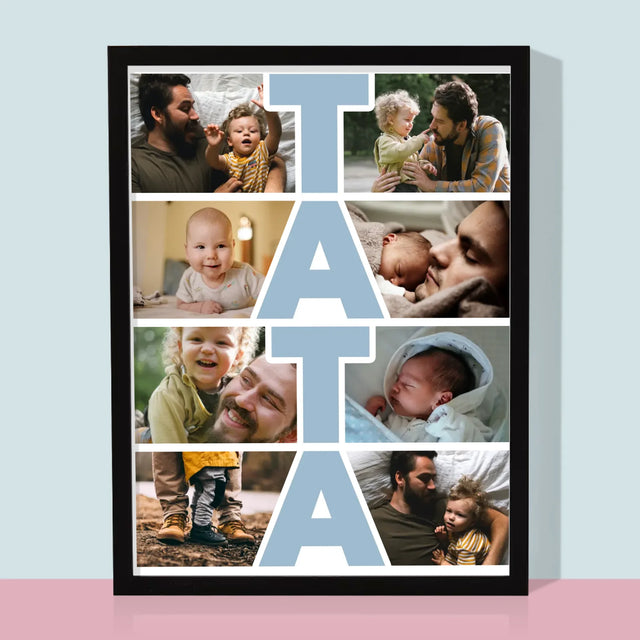 Colaj De Fotografii: Inscripție Tata - Imprimare Cu Ramă 30X40 (Verticală)