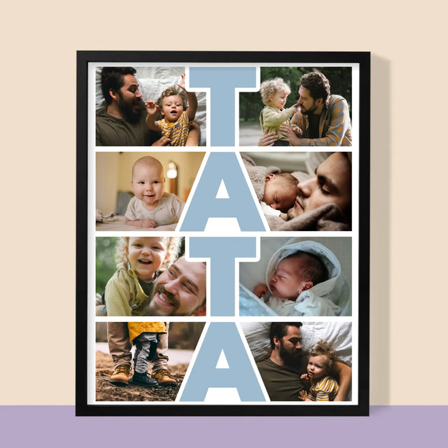 Colaj De Fotografii: Inscripție Tata - Imprimare Cu Ramă 30X40 (Verticală)