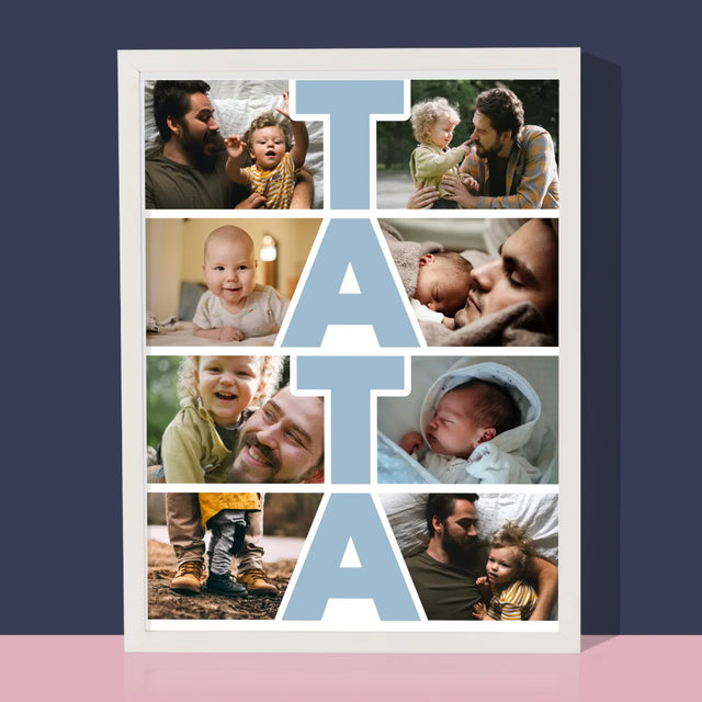 Colaj De Fotografii: Inscripție Tata - Imprimare Cu Ramă 30X40 (Verticală)
