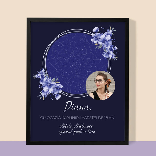 Harta Stelelor: Harta Stelelor: Stelele Strălucesc Pentru A-Ți Sărbători Ziua De Naștere - Imprimare Cu Ramă 30X40 (Verticală)
