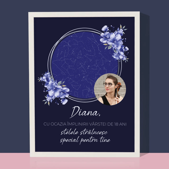 Harta Stelelor: Harta Stelelor: Stelele Strălucesc Pentru A-Ți Sărbători Ziua De Naștere - Imprimare Cu Ramă 30X40 (Verticală)