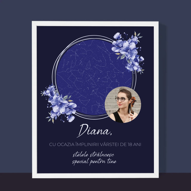 Harta Stelelor: Harta Stelelor: Stelele Strălucesc Pentru A-Ți Sărbători Ziua De Naștere - Imprimare Cu Ramă 30X40 (Verticală)