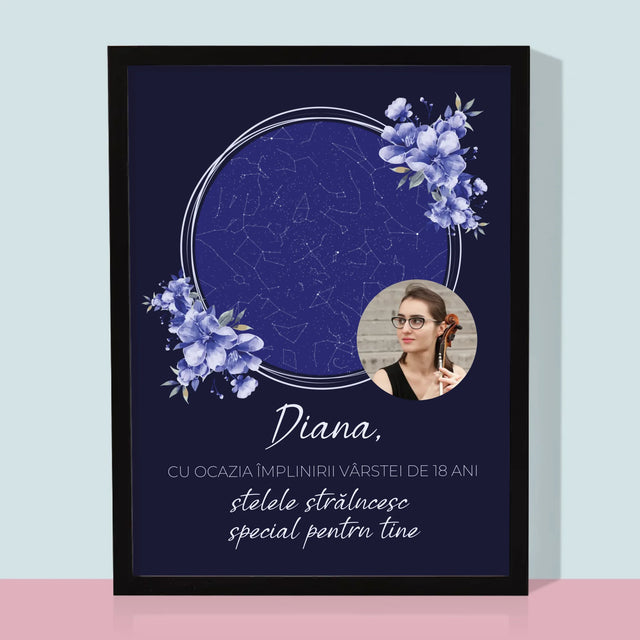 Harta Stelelor: Harta Stelelor: Stelele Strălucesc Pentru A-Ți Sărbători Ziua De Naștere - Imprimare Cu Ramă 30X40 (Verticală)