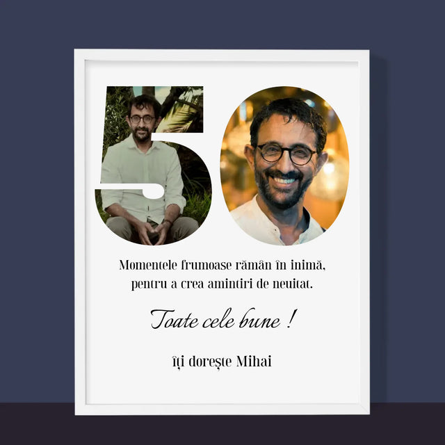 Cuvânt Din Fotografii: 50 Zi De Naștere - Imprimare Cu Ramă 30X40 (Verticală)