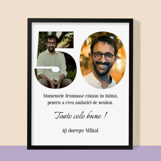 Cuvânt Din Fotografii: 50 Zi De Naștere - Imprimare Cu Ramă 30X40 (Verticală)