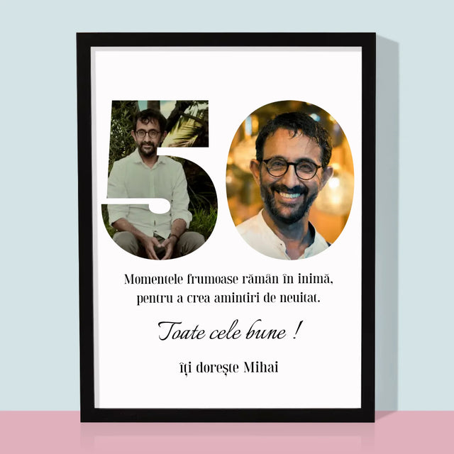 Cuvânt Din Fotografii: 50 Zi De Naștere - Imprimare Cu Ramă 30X40 (Verticală)