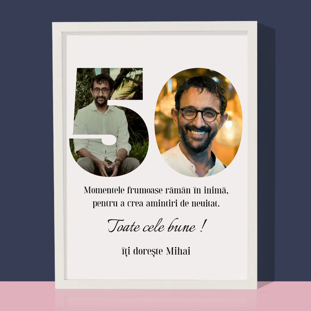Cuvânt Din Fotografii: 50 Zi De Naștere - Imprimare Cu Ramă 30X40 (Verticală)