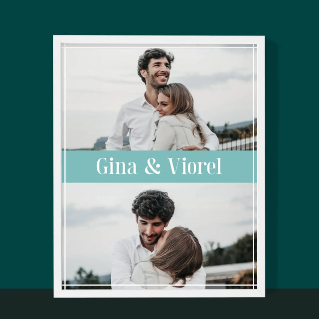 Colaj De Fotografii: Cuplu Nume - Imprimare Cu Ramă 30X40 (Verticală)