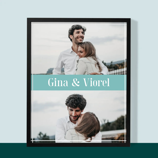 Colaj De Fotografii: Cuplu Nume - Imprimare Cu Ramă 30X40 (Verticală)
