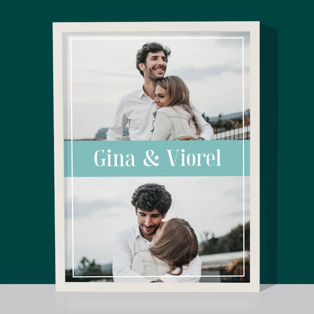Colaj De Fotografii: Cuplu Nume - Imprimare Cu Ramă 30X40 (Verticală)