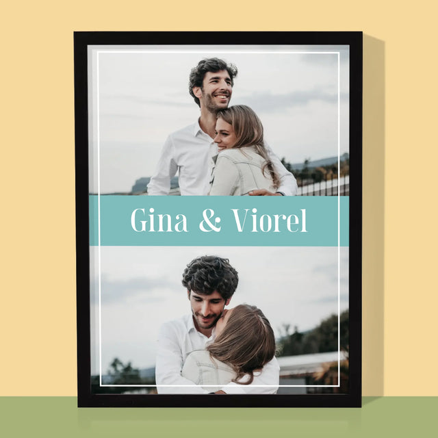 Colaj De Fotografii: Cuplu Nume - Imprimare Cu Ramă 30X40 (Verticală)