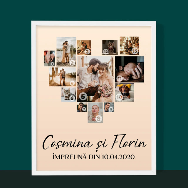 Colaj De Fotografii: Inimă - Colaj Din Fotografii - Imprimare Cu Ramă 30X40 (Verticală)