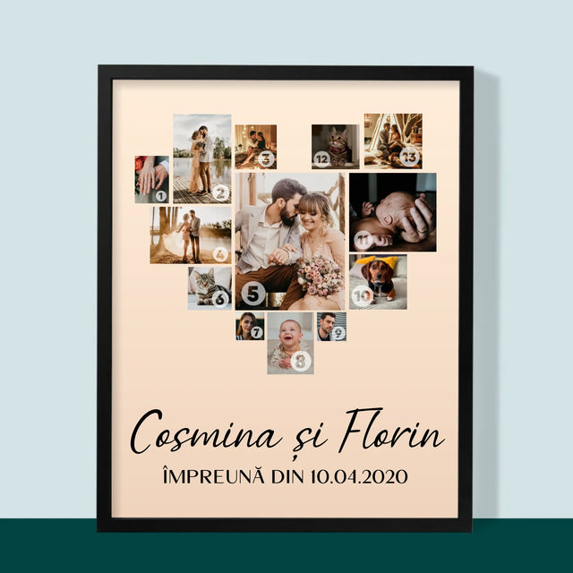 Colaj De Fotografii: Inimă - Colaj Din Fotografii - Imprimare Cu Ramă 30X40 (Verticală)