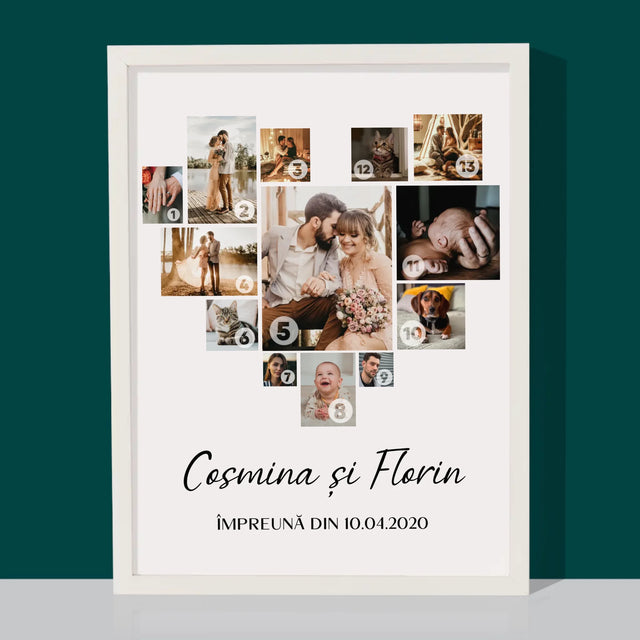 Colaj De Fotografii: Inimă - Colaj Din Fotografii - Imprimare Cu Ramă 30X40 (Verticală)
