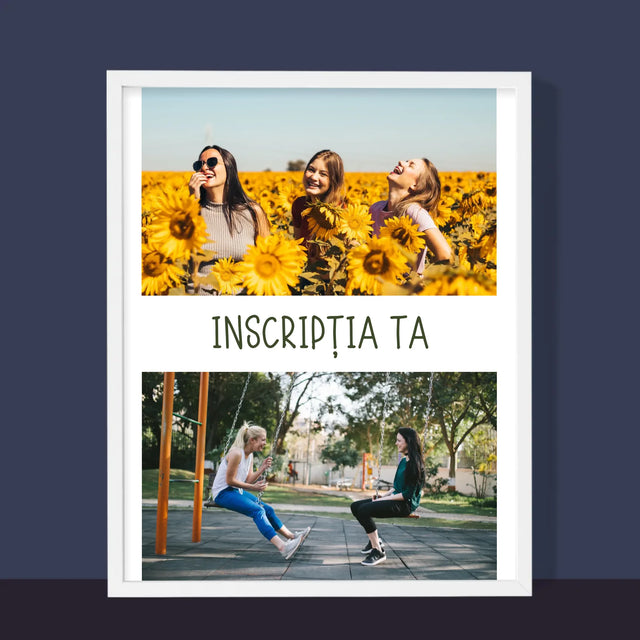 Colaj De Fotografii: 2 Fotografii Cu Inscripție - Imprimare Cu Ramă 30X40 (Verticală)