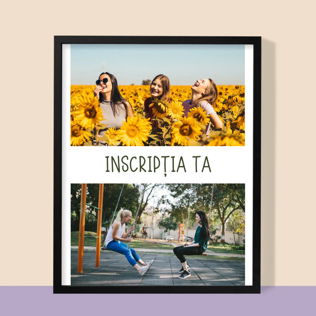 Colaj De Fotografii: 2 Fotografii Cu Inscripție - Imprimare Cu Ramă 30X40 (Verticală)