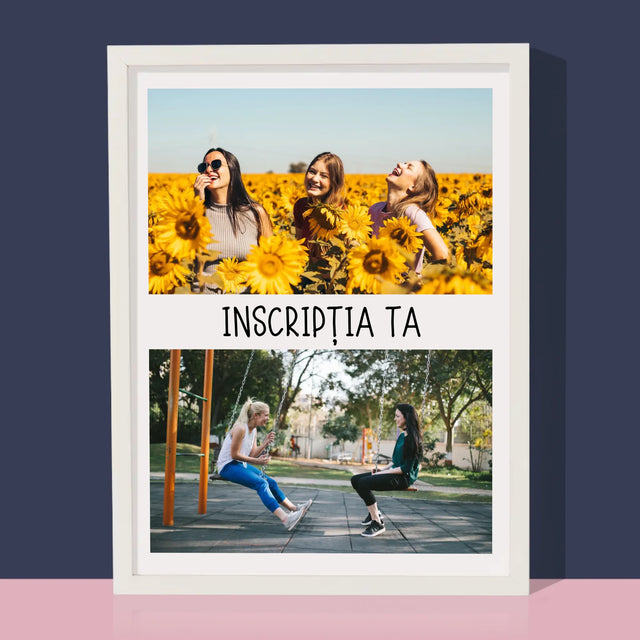 Colaj De Fotografii: 2 Fotografii Cu Inscripție - Imprimare Cu Ramă 30X40 (Verticală)