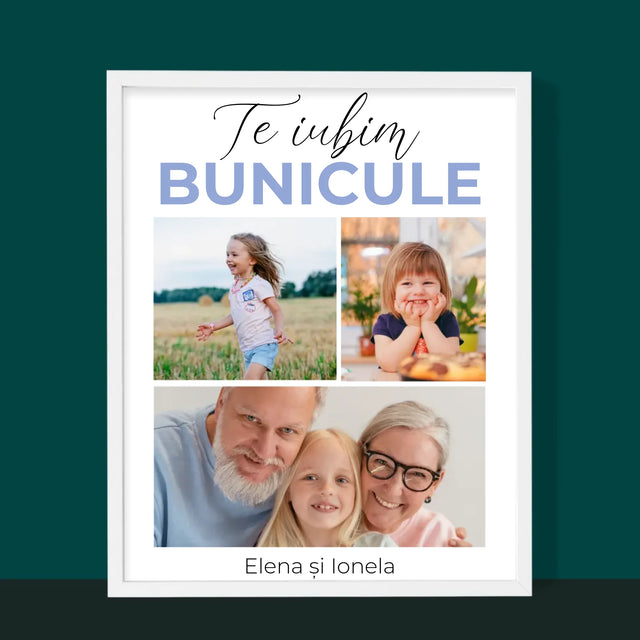 Colaj De Fotografii: Te Iubim Bunicule - Imprimare Cu Ramă 30X40 (Verticală)