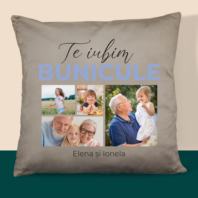 Colaj De Fotografii: Te Iubim Bunicule - Pernă (Cu Fotografie)