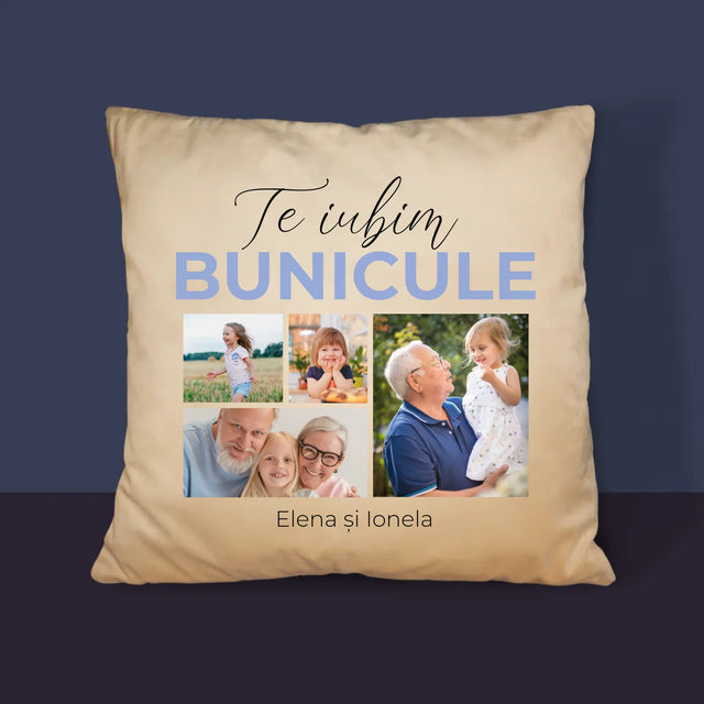 Colaj De Fotografii: Te Iubim Bunicule - Pernă (Cu Fotografie)