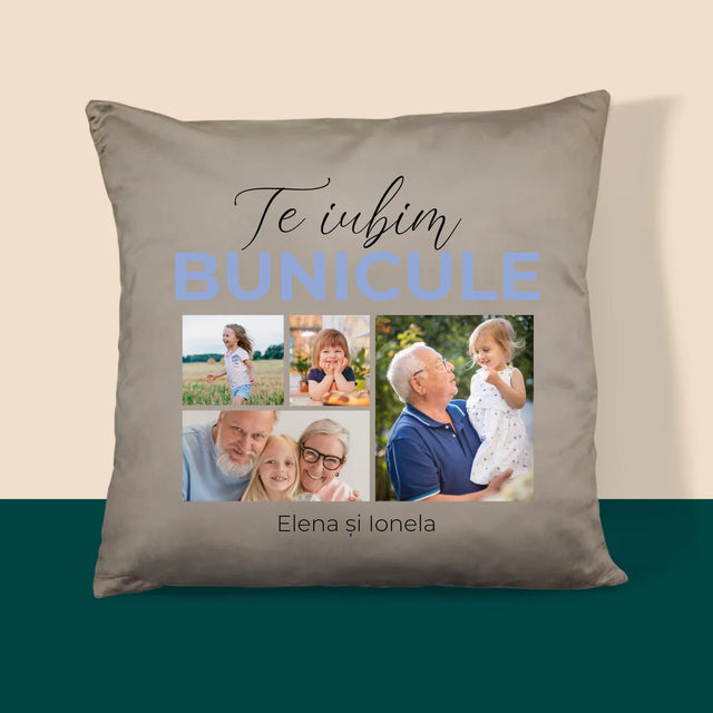 Colaj De Fotografii: Te Iubim Bunicule - Pernă (Cu Fotografie)