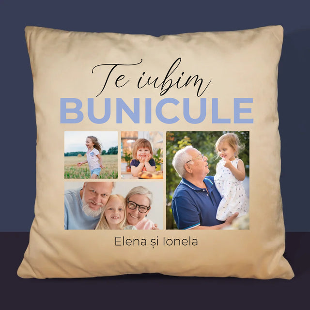 Colaj De Fotografii: Te Iubim Bunicule - Pernă (Cu Fotografie)