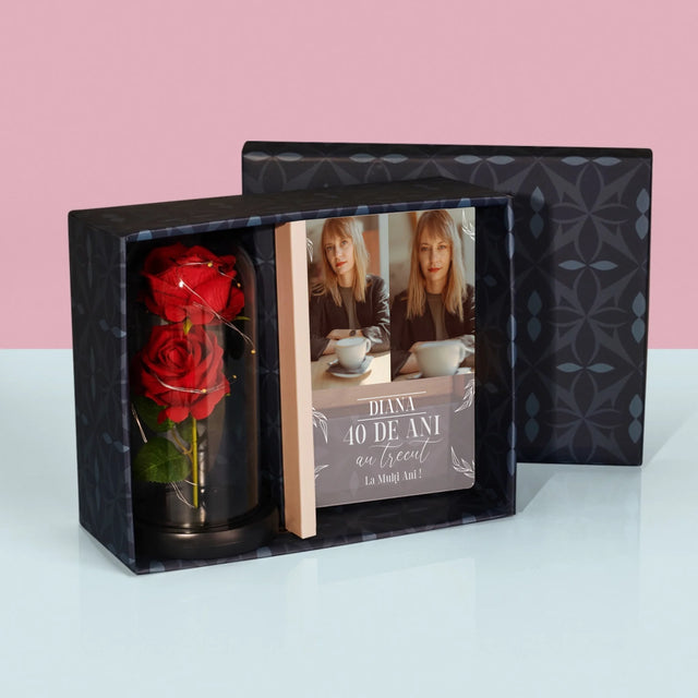 Colaj De Fotografii: Au Trecut 40 De Ani - Set Cadou Cu Imprimare Pe Sticlă Și Trandafirul Etern