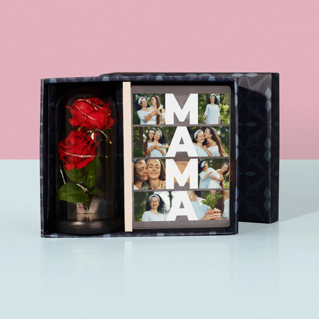 Colaj De Fotografii: Mama Colaj Din Fotografii - Set Cadou Cu Imprimare Pe Sticlă Și Trandafirul Etern