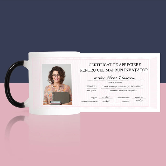Fotografie Si Semnătură: Certificat Cel Mai Bun Învățător - Cană