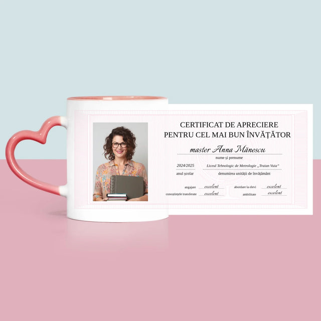 Fotografie Si Semnătură: Certificat Cel Mai Bun Învățător - Cană