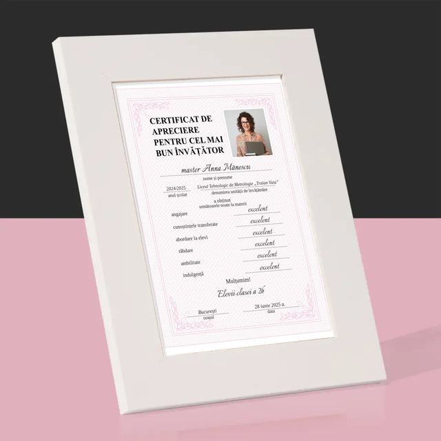 Fotografie Si Semnătură: Certificat Cel Mai Bun Învățător - Ramă Pentru Fotografii (Horizontală)