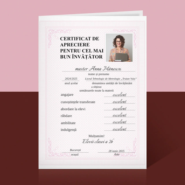 Fotografie Si Semnătură: Cel Mai Bun Certificat De Profesor - Card Cu Felicitări