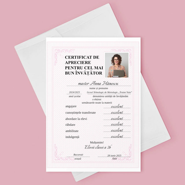 Fotografie Si Semnătură: Cel Mai Bun Certificat De Profesor - Card Cu Felicitări