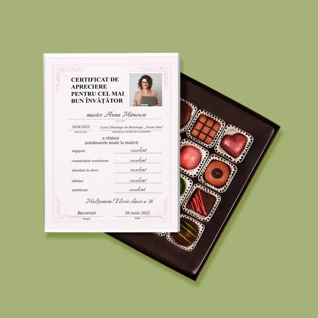 Fotografie Si Semnătură: Certificat Cel Mai Bun Învățător - Praline