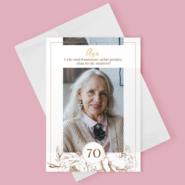 Fotografie Si Semnătură: 70 De Ani Bujori - Card Cu Felicitări