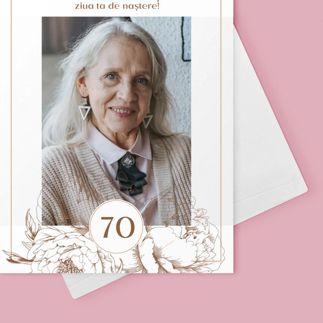 Fotografie Si Semnătură: 70 De Ani Bujori - Card Cu Felicitări