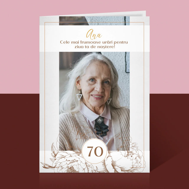 Fotografie Si Semnătură: 70 De Ani Bujori - Card Cu Felicitări
