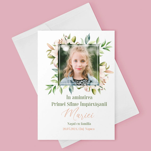 Fotografie Si Semnătură: Pentru Sărbătorirea Primei Împărtășiri - Card Cu Felicitări