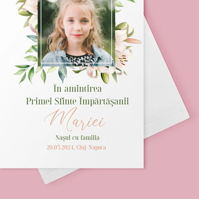 Fotografie Si Semnătură: Pentru Sărbătorirea Primei Împărtășiri - Card Cu Felicitări
