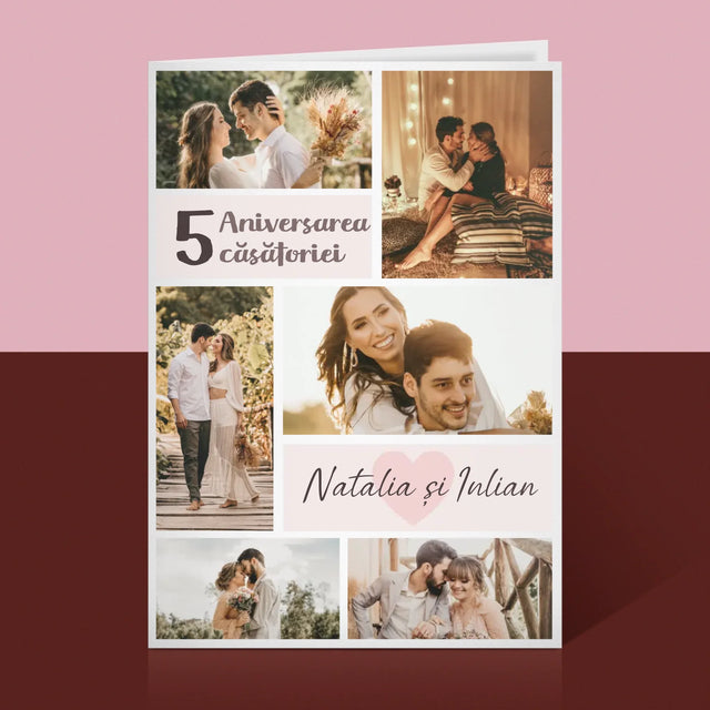 Colaj De Fotografii: A 5-A Aniversare A Nunții - Card Cu Felicitări