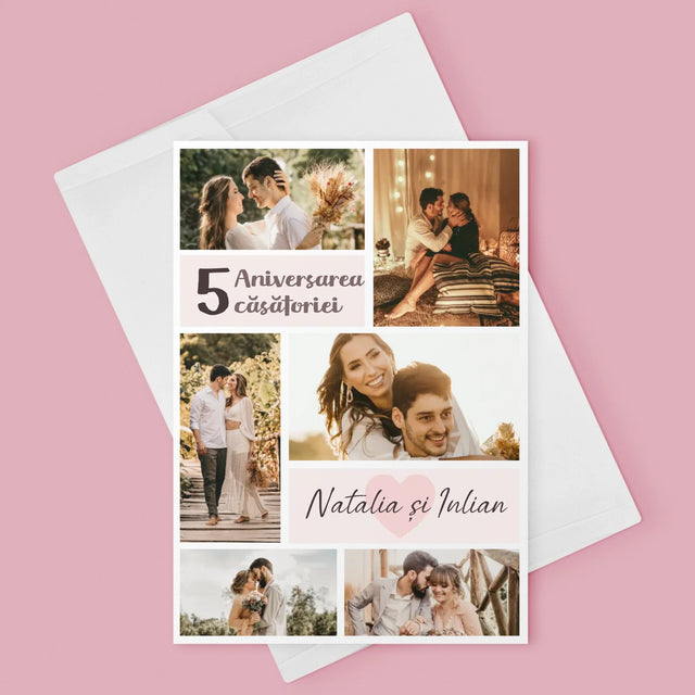 Colaj De Fotografii: A 5-A Aniversare A Nunții - Card Cu Felicitări