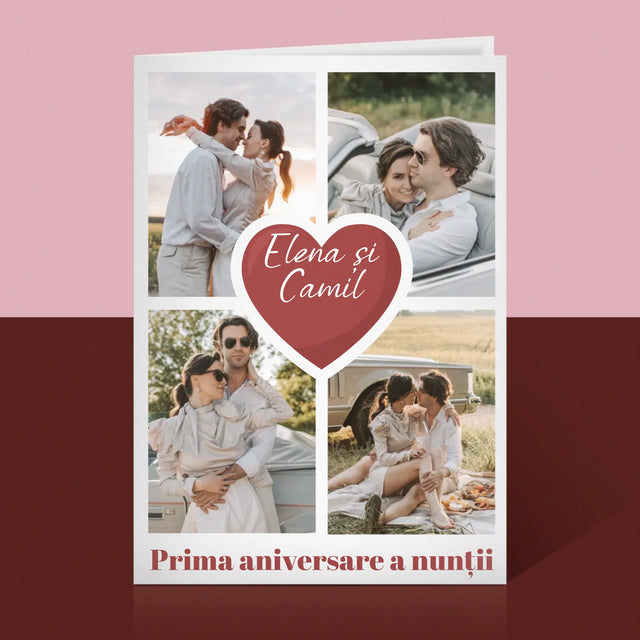 Colaj De Fotografii: Prima Aniversare A Nunții – Inimă - Card Cu Felicitări