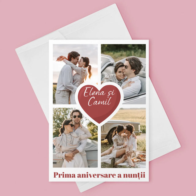 Colaj De Fotografii: Prima Aniversare A Nunții – Inimă - Card Cu Felicitări