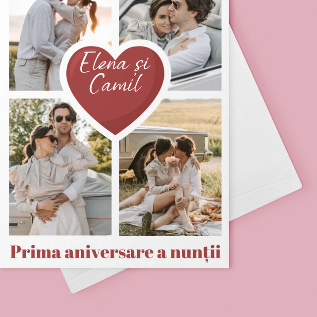 Colaj De Fotografii: Prima Aniversare A Nunții – Inimă - Card Cu Felicitări