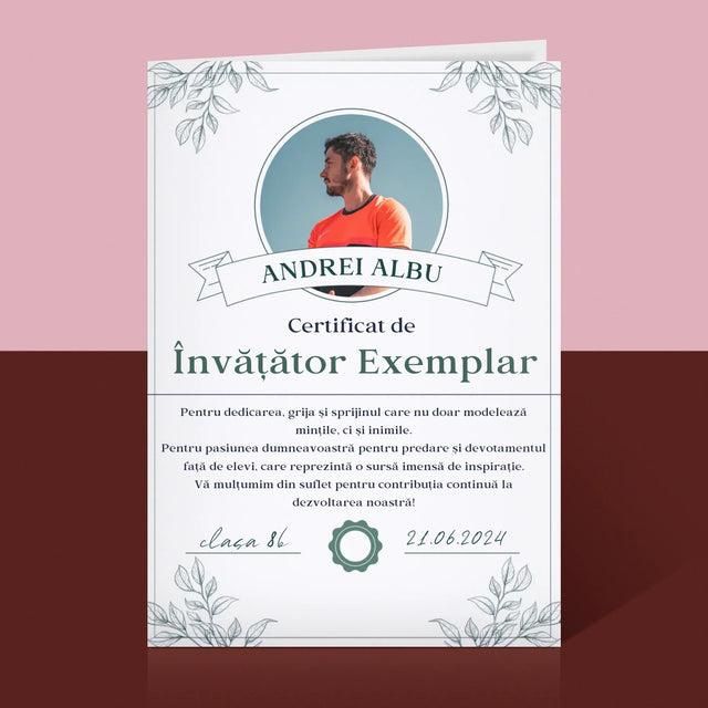 Fotografie Si Semnătură: Certificat De Învățător Exemplar - Card Cu Felicitări