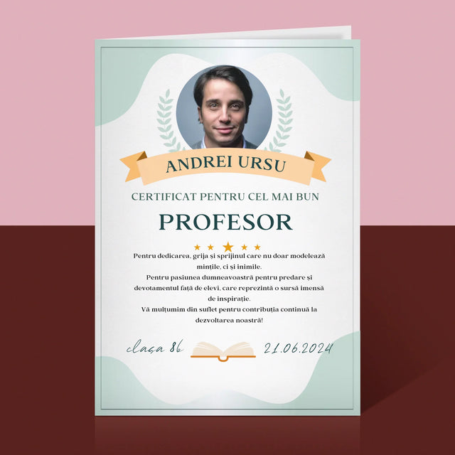 Fotografie Si Semnătură: Certificat De Recunoștință Pentru Cea Mai Bună Învățătoare - Card Cu Felicitări