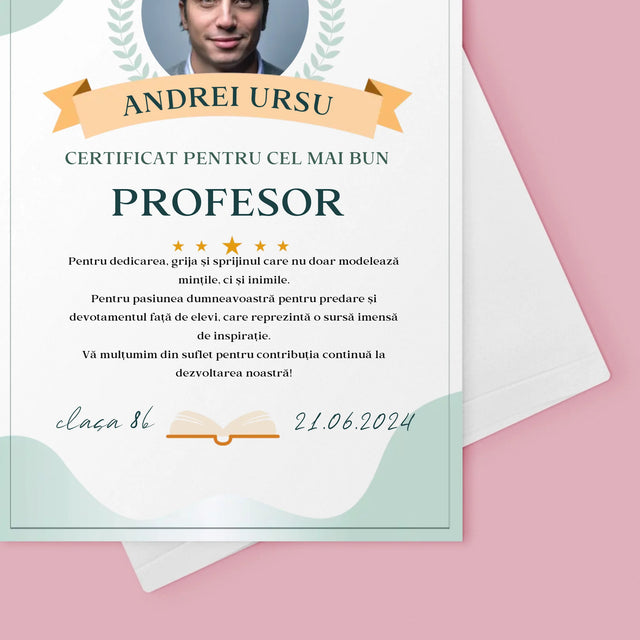 Fotografie Si Semnătură: Certificat De Recunoștință Pentru Cea Mai Bună Învățătoare - Card Cu Felicitări
