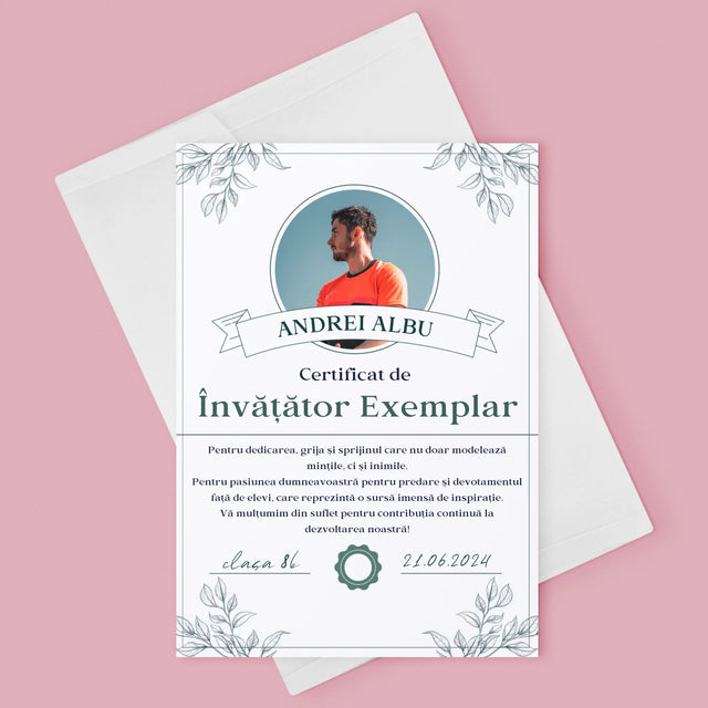 Fotografie Si Semnătură: Certificat De Învățător Exemplar - Card Cu Felicitări